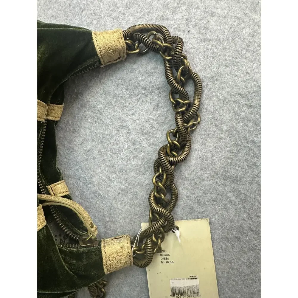 Steve Madden Green Velvet Medusa Hobo Bag Heavy Bronze Chain